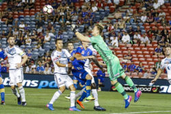 Victory's goal keeper Lawrence Thomas was kept busy against the Jets in their nil-all game at McDonald Jones Stadium, Newcastle on Monday the 13th of February, 2017.