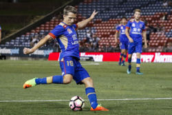 The Jets' Morten Nordstand lines up against Melbourne Victory in their nil-all game at McDonald Jones Stadium, Newcastle on Monday the 13th of February, 2017.