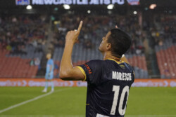 Moresche celebrate his goal in the 19th minute in the match between the Jets & Mariners2022 Jets v Mariners